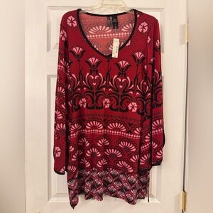 Bisou Michele Bohbot Woman’s Print Dress Size Medium Cut Out Detail Bell Sleeves